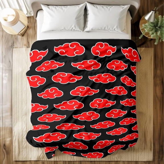 Naruto Akatsuki Red Cloud Blanket - Super Soft Throw for Bed, Sofa, Travel, Camping & Office, Machine Washable, Anime Gift