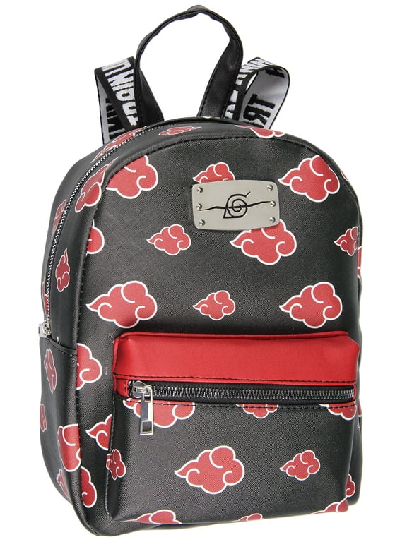 Akatsuki Sasuke Red Cloud Anti Leaf Faux Saffiano Leather Mini Backpack bag 11"