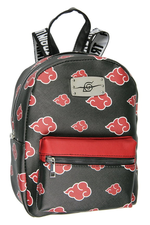 Naruto Akatsuki Sasuke Red Cloud Anti Leaf Faux Saffiano Leather Mini Backpack bag 11"