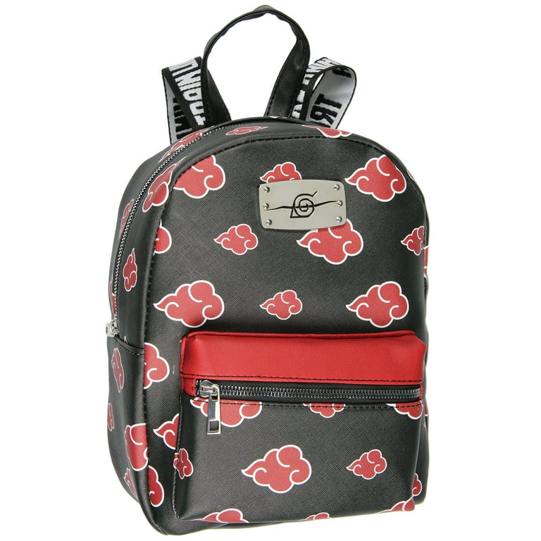Bioworld Naruto Akatsuki Sasuke Red Cloud Anti Leaf Faux Saffiano Leather Mini Backpack Bag