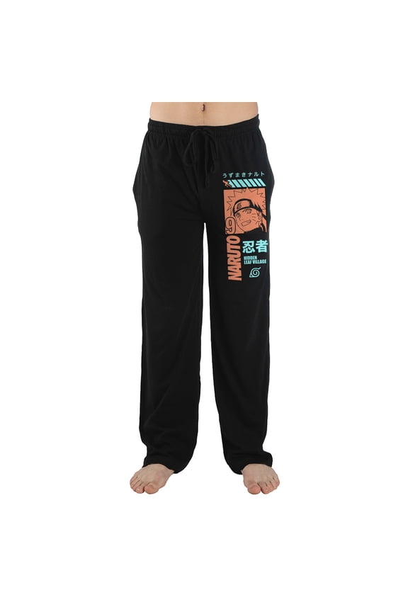Naruto Anime Cartoon Character Mens Black Sleep Pajama Pants-L