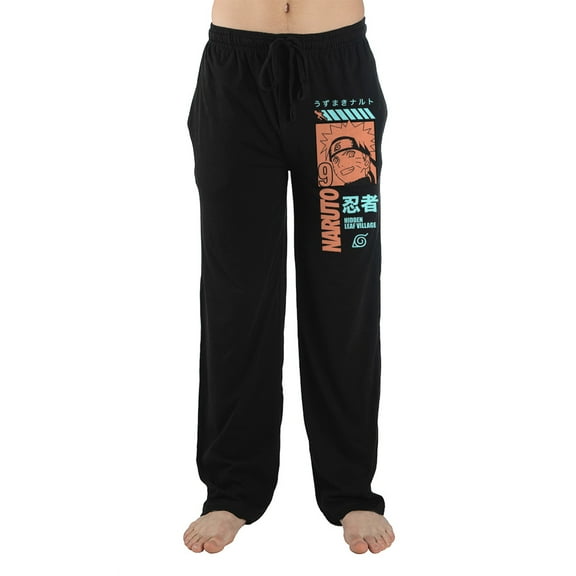 Naruto Anime Cartoon Character Mens Black Sleep Pajama Pants-M
