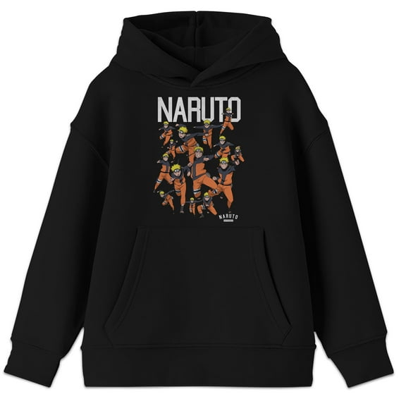 Naruto Anime Cartoon Characters Group Youth Boys Black Hoodie-L