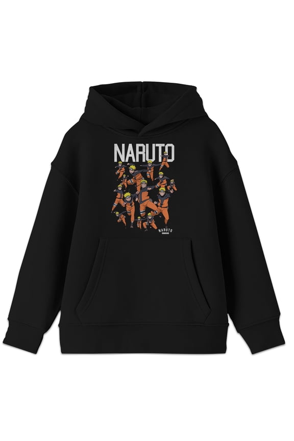 Naruto Anime Cartoon Characters Group Youth Boys Black Hoodie-L