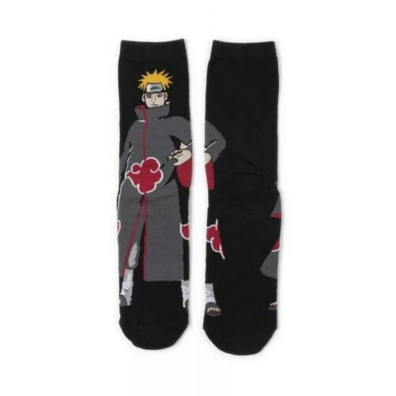 Naruto Anime Cartoon Socks, Fun Novelty Mens/Womens Crew Character Socks Black/Red