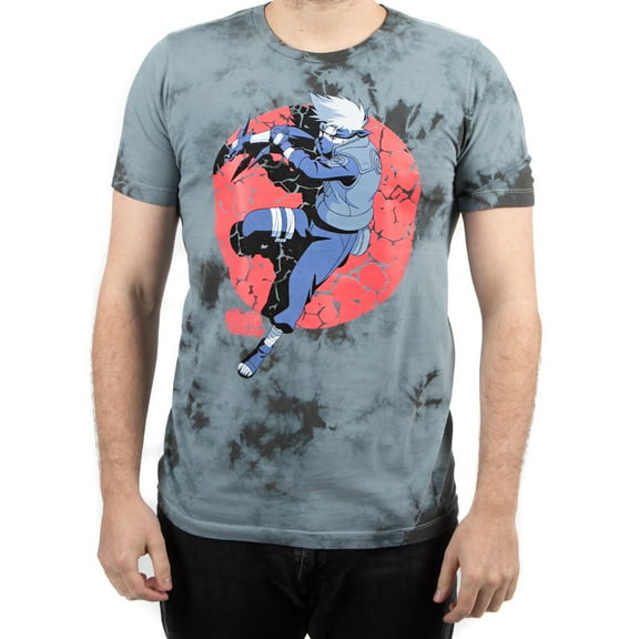 Naruto Anime Character Mens Black Tie Dye Short Sleeve Graphic Tee Shirt-M