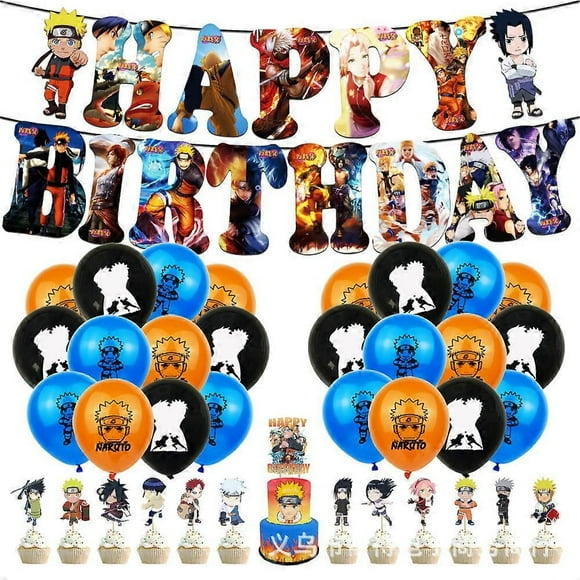 Naruto Anime Party Decorations 68 Pcs: Balloon Flags, Banner, Cake Topper for Ninja Theme Birthday