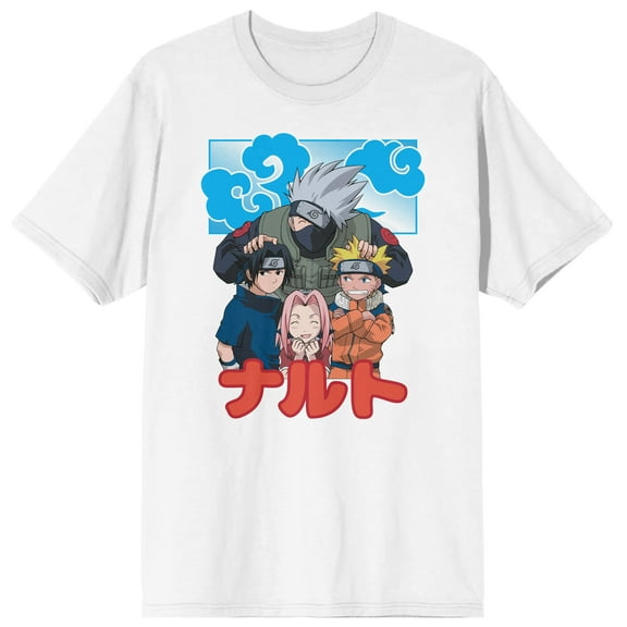 Naruto Blue Smoke Character Group Crew Neck Short Sleeve Men's White T-shirt-Medium