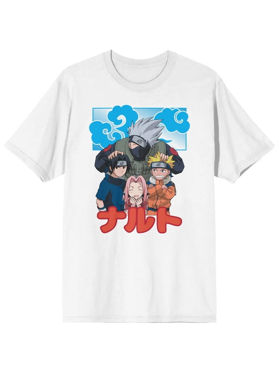 Naruto Blue Smoke Character Group Crew Neck Short Sleeve Men's White T-shirt-Medium