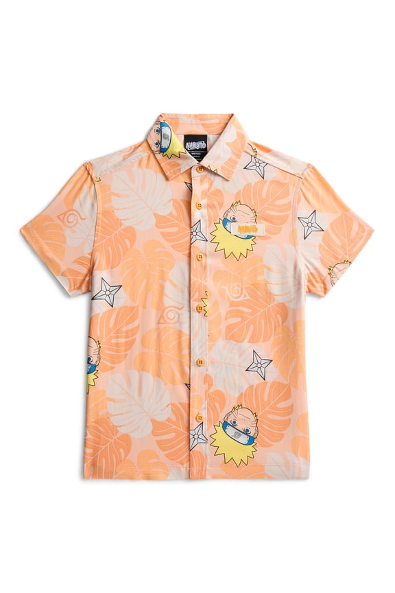 Naruto Boys Graphic Button Up Resort Shirt with Short Sleeves, Sizes 4-18