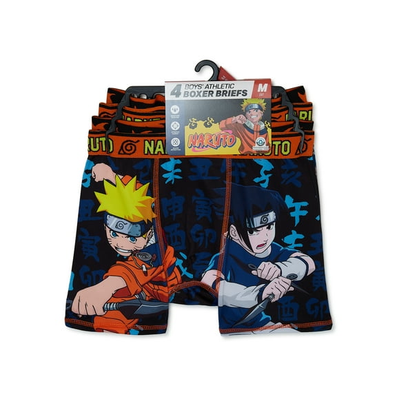Naruto Boys Breathable Polyester Boxer Brief Underwear, Multicolor (4 Pack)