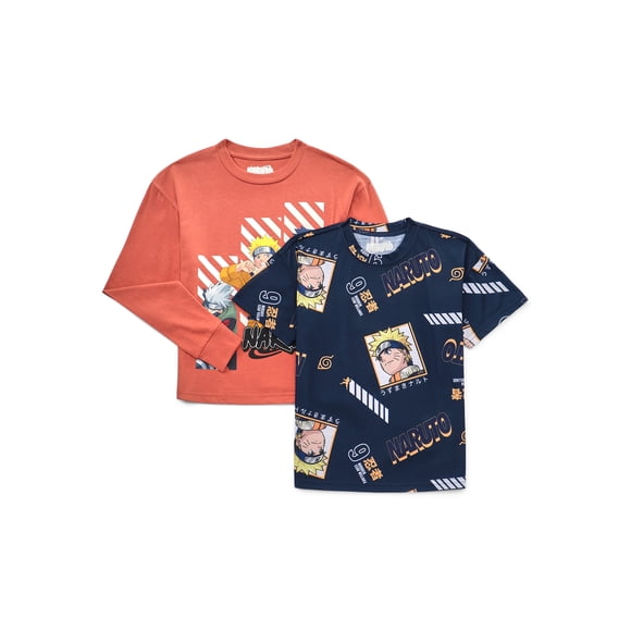 Naruto Boys Graphic Short Sleeve and Long Sleeve Tees, 2-Pack, Sizes XS-2XL