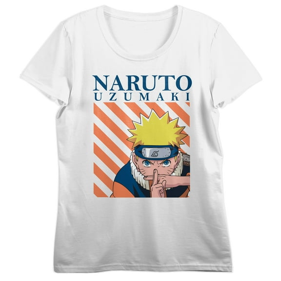 Naruto Character With Orange Stripes Women's White Short Sleeve Crew Neck Tee -Medium