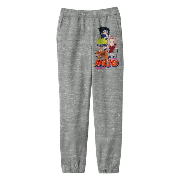 Naruto Chibi Characters Boy's Athletic Heather Jogger Pants-Small