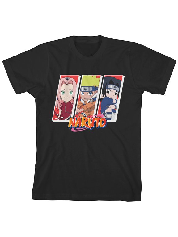Naruto Chibi Team 7 Crew Neck Short Sleeve Men's Black T-shirt-XL