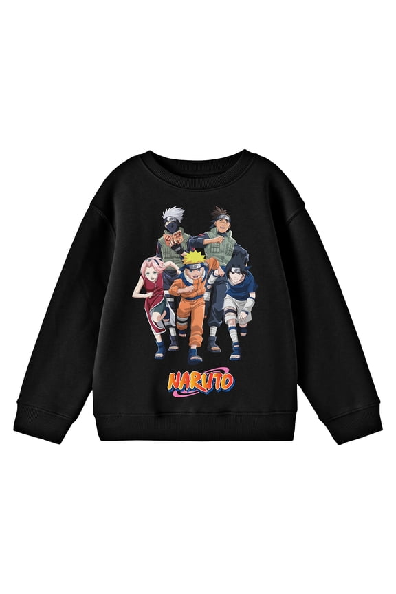 Naruto Classic Character Art and Logo Youth Black Crew Neck Sweatshirt-Large