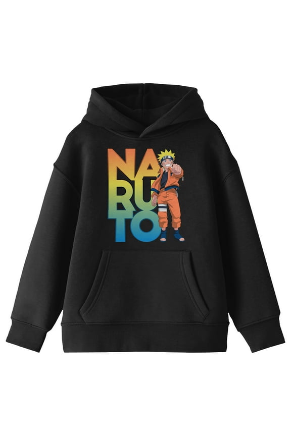 Naruto Classic Character Pointing With Ombre Text Youth Black Graphic Hoodie-XL
