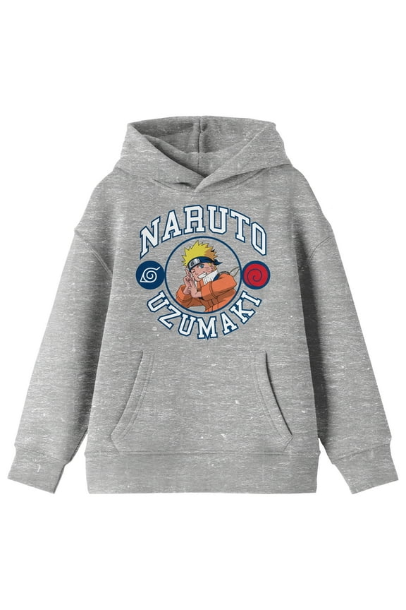 Naruto Classic Character Varsity Style Graphic with Collegiate Text Youth Athletic Heather Hoodie-Large