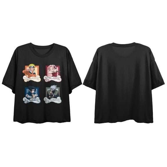 Naruto Classic Characters Grid Women's Black Crop Tee-Medium
