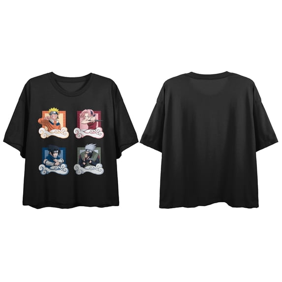 Naruto Classic Characters Grid Women's Black Crop Tee-Medium