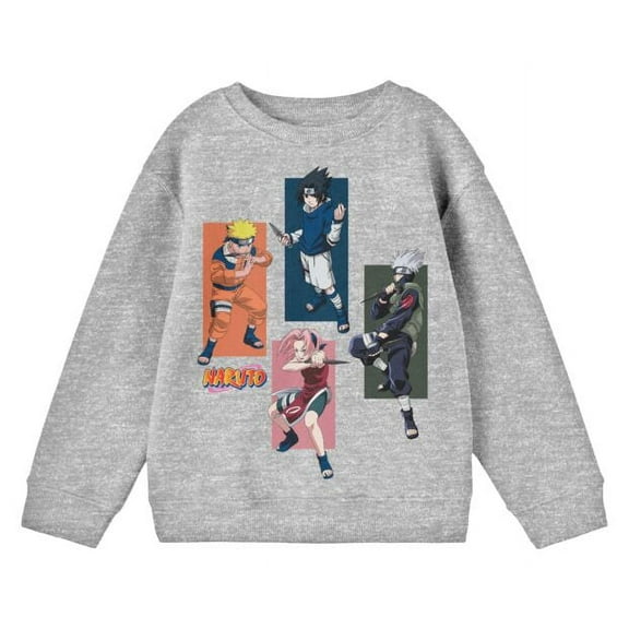 Naruto Classic Characters In Boxes Youth Boys Athletic Gray Sweatshirt-Large