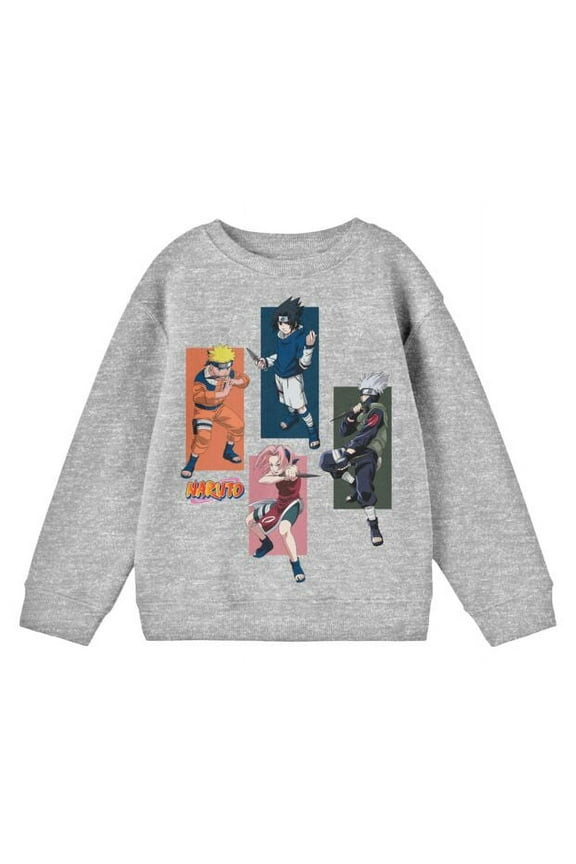 Naruto Classic Characters In Boxes Youth Boys Athletic Gray Sweatshirt-Medium