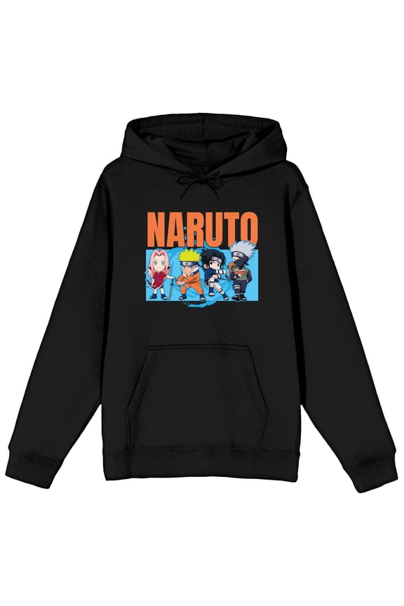 Naruto Classic Chibi Group Art Long Sleeve Women's Black Hooded Sweatshirt-XL