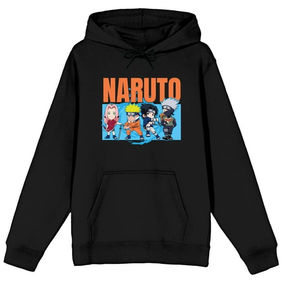 Naruto Classic Chibi Group Art Long Sleeve Women's Black Hooded Sweatshirt-XXL