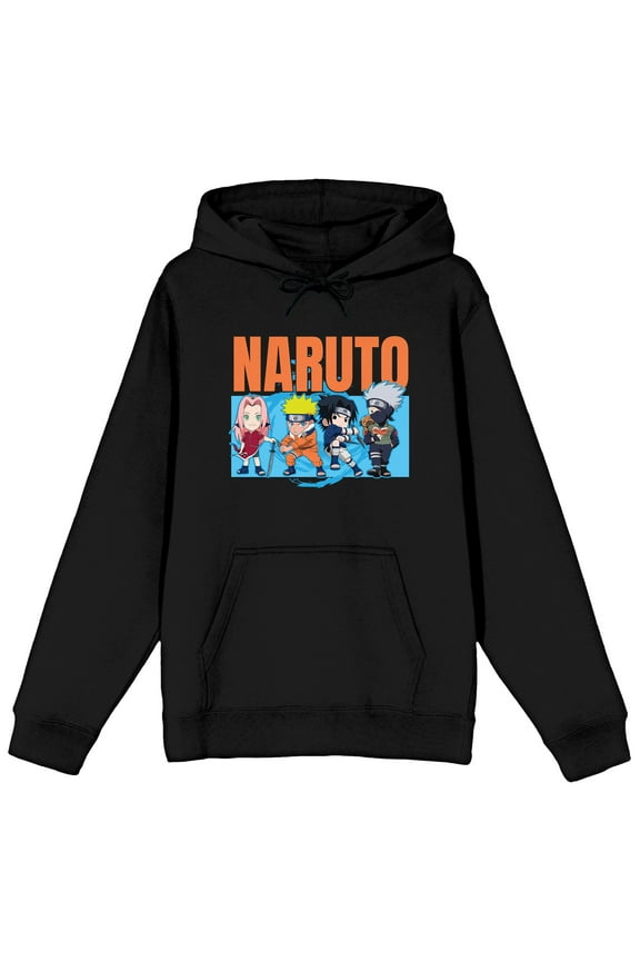 Naruto Classic Chibi Group Art Long Sleeve Women's Black Hooded Sweatshirt-XXL