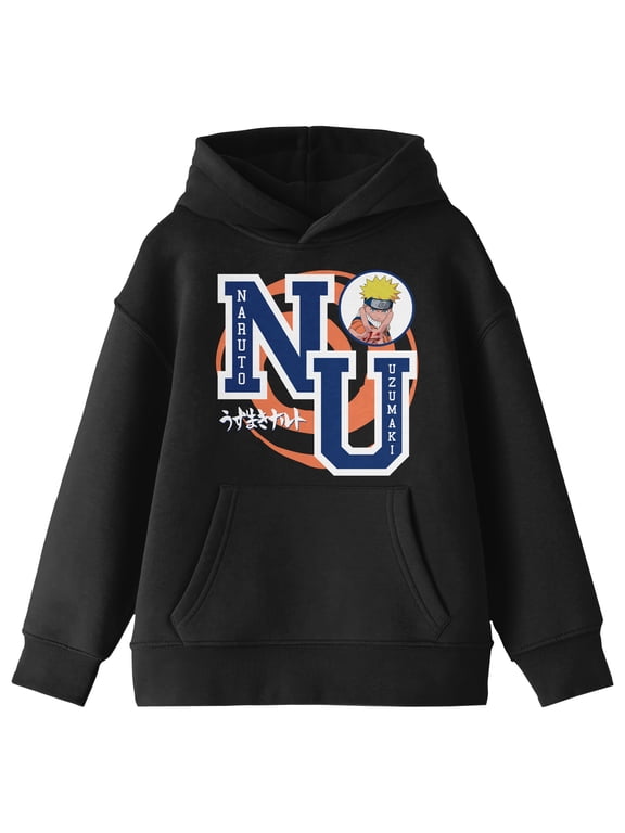 Naruto Classic Collegiate Letters Youth Black Graphic Hoodie-Medium