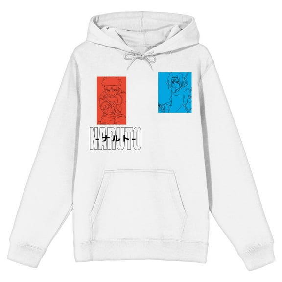Naruto Classic Colorful Character Blocks Long Sleeve White Adult Hooded Sweatshirt-Small