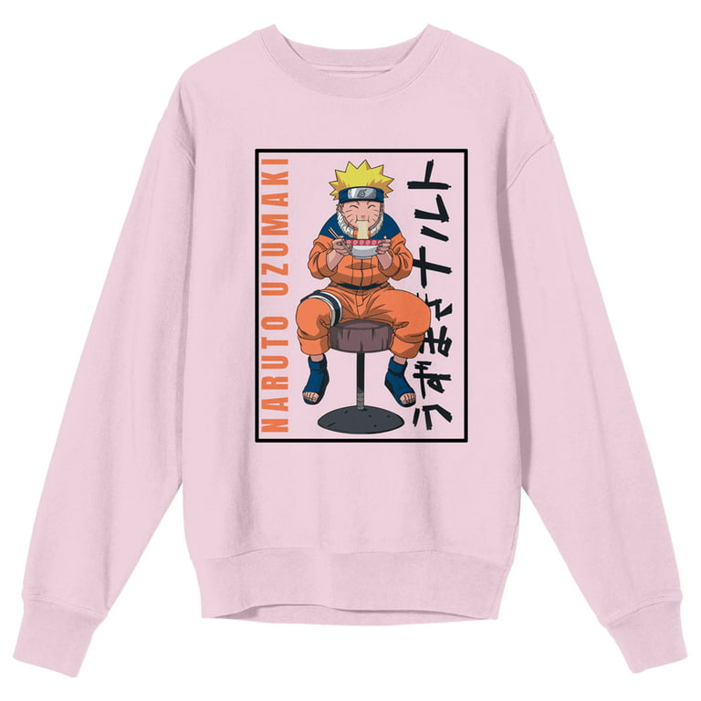 Naruto Classic Eating Ramen Crew Neck Long Sleeve Cradle Pink Women's  Sweatshirt-Small 
