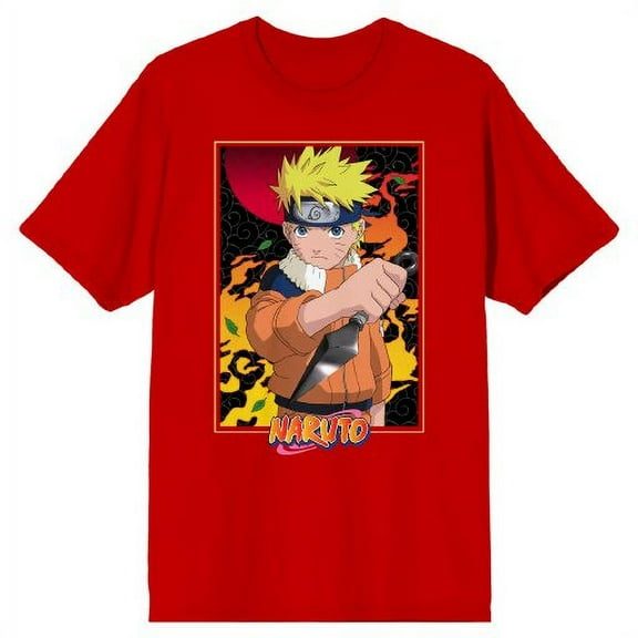 Naruto Classic Fiery Ninja Naruto Men's Red T-shirt-3XL