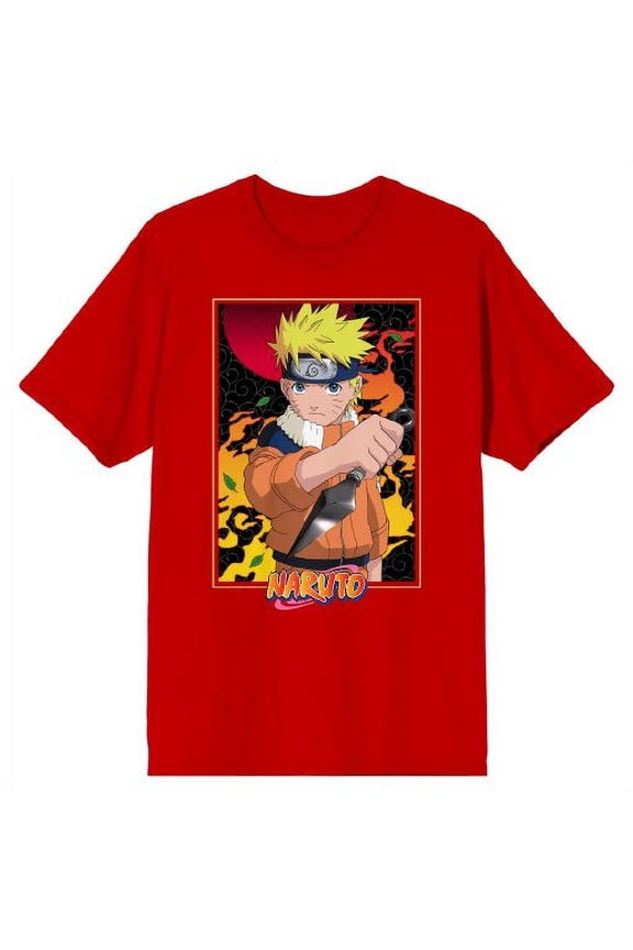 Naruto Classic Fiery Ninja Naruto Men's Red T-shirt-Large