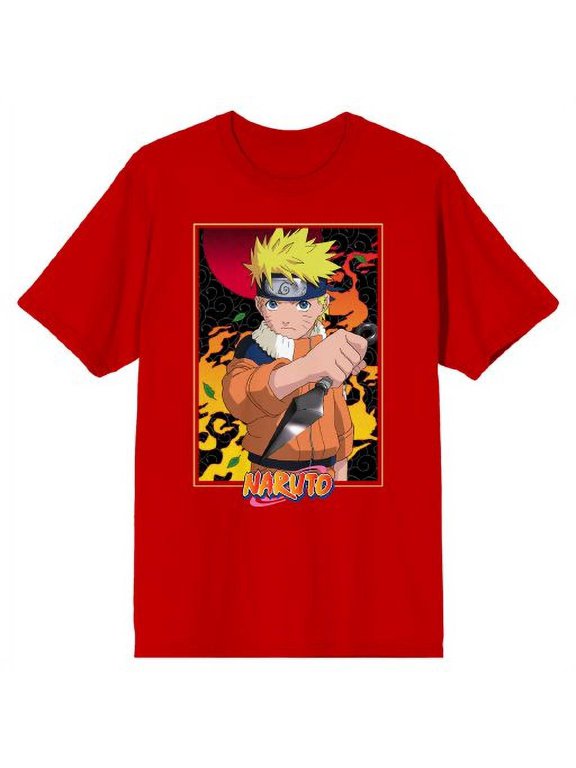 Naruto Classic Fiery Ninja Naruto Men's Red T-shirt-XXL