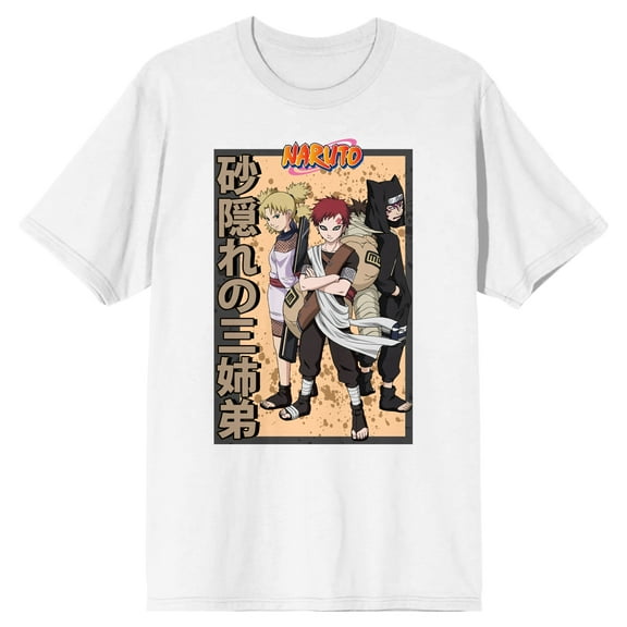Naruto Classic Gaara Temari & Kankuro Kanji Men's White T-shirt - 4XLB