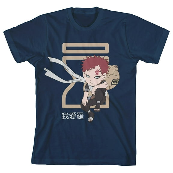 Naruto Classic Gaara with Kanji and Sand Village Symbol Youth Boys Navy Tee-XS