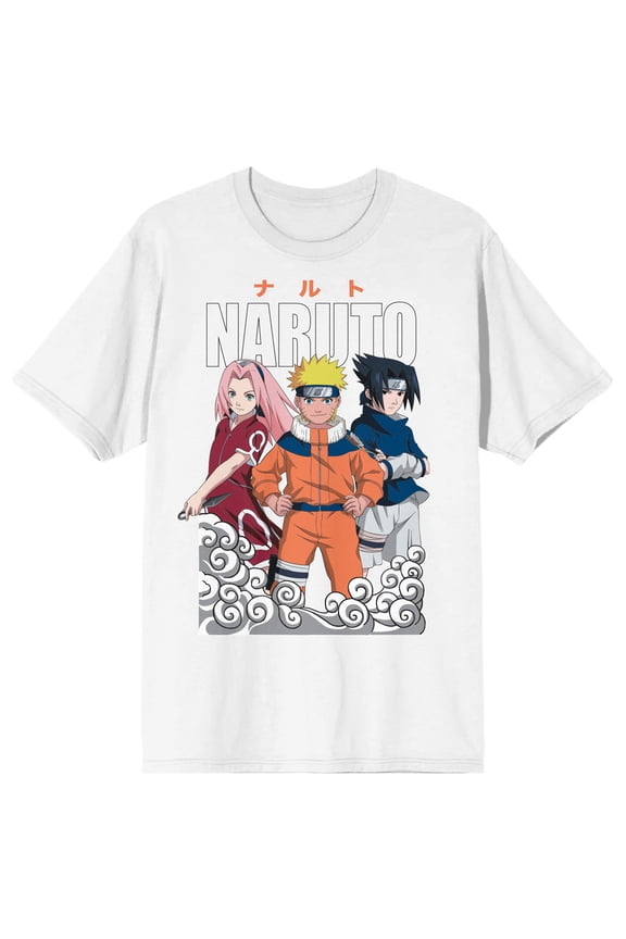 Naruto Classic Group Shot Crew Neck Short Sleeve Women's White T-shirt-Large