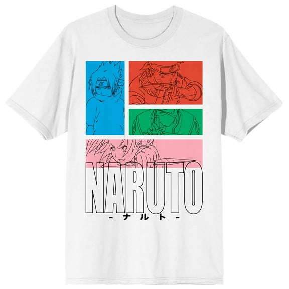 Naruto Classic Group Squares Crew Neck Short Sleeve Men's White T-shirt-Medium