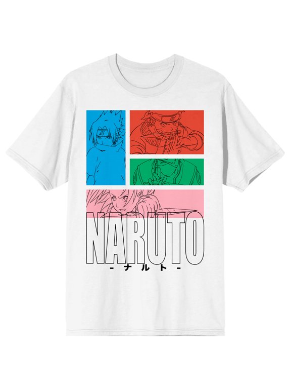 Naruto Classic Group Squares Crew Neck Short Sleeve Men's White T-shirt-Small