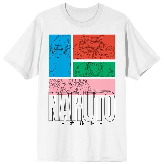 Naruto Classic Group Squares Crew Neck Short Sleeve Men's White T-shirt-XL