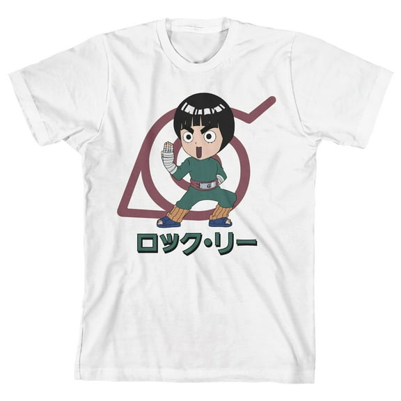 Naruto Classic Lee And Konohagakure Symbol Boy's White T-shirt-XL