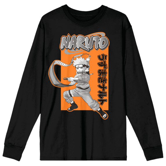 Naruto Classic Monotone Character Art Crew Neck Long Sleeve Women's Black Tee-3XL