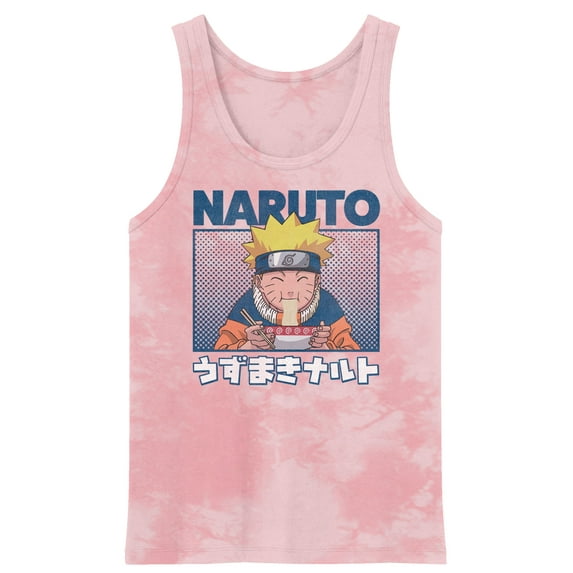Naruto Classic Naruto Eating Ramen Crew Neck Sleeveless Light Pink Cloud Wash Men's Tank Top-XXL