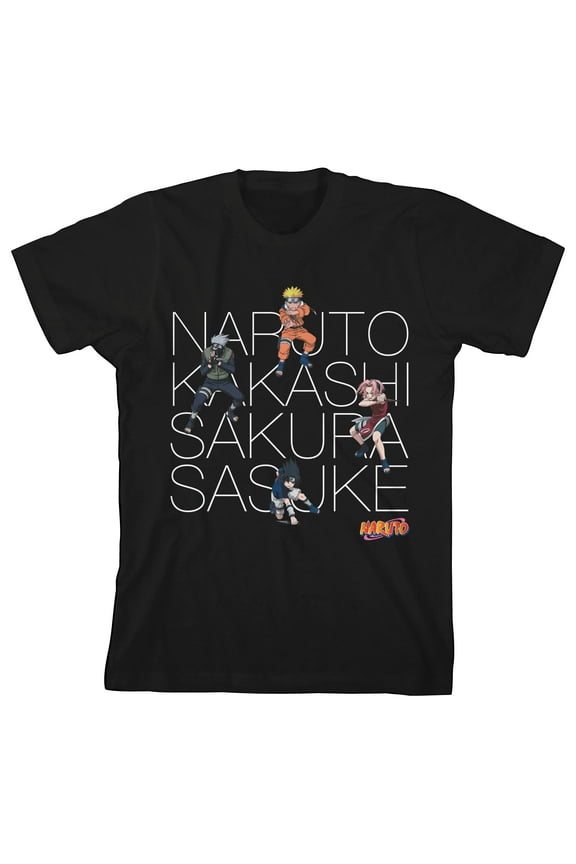Naruto Classic Naruto Kakashi Sakura & Sasuke Boy's Black T-shirt-Large