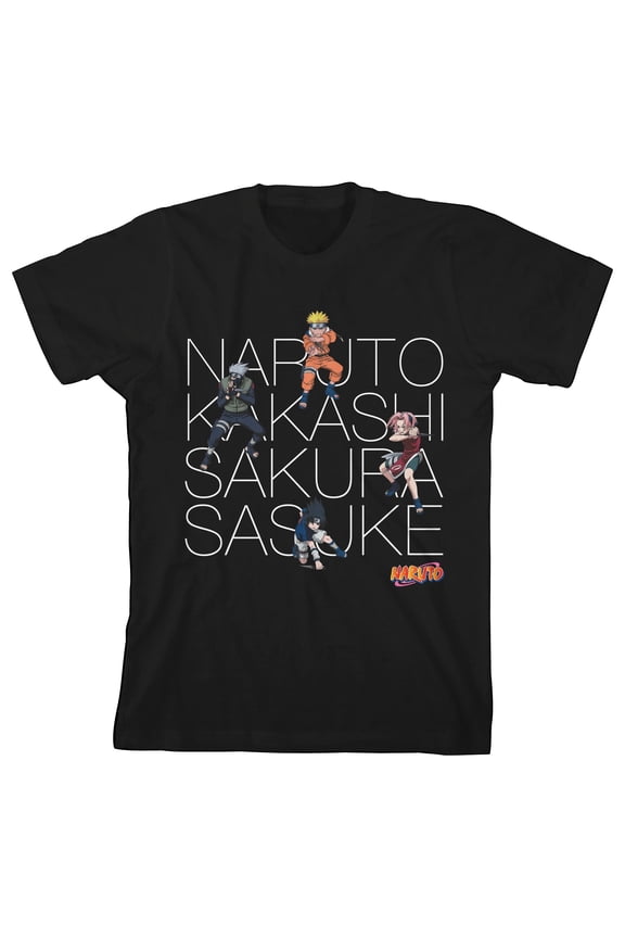 Naruto Classic Naruto Kakashi Sakura & Sasuke Boy's Black T-shirt-Medium