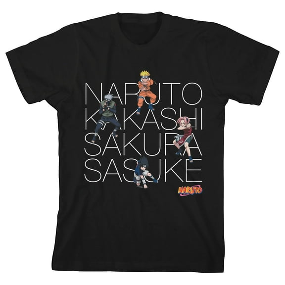 Naruto Classic Naruto Kakashi Sakura & Sasuke Boy's Black T-shirt-Small