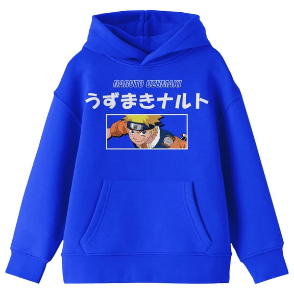 Naruto Classic Naruto Uzumaki Kanji Letters Boy's Royal Blue Hoodie-XL