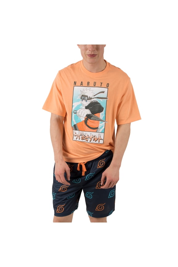 Naruto Classic Naruto Uzumaki Men's Crew Neck Short Sleeve Tee & Lounge Shorts Combo Set-XXL