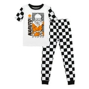 Naruto Classic Naruto Uzumaki Youth Boy's Black & White Checkered Short Sleeve Shirt & Sleep Pants Set